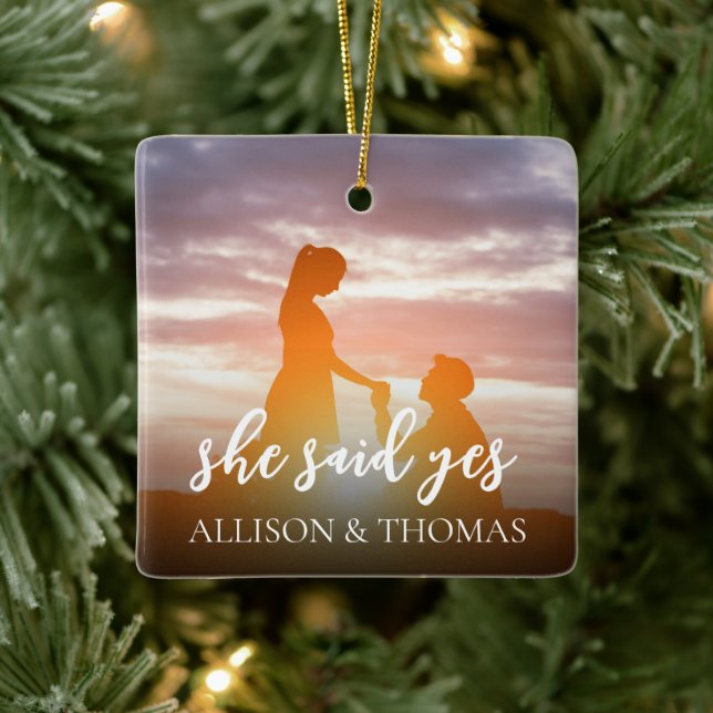 Christmas Elegant Photo Simple Minimalist Engaged Ceramic Ornament (Tree)