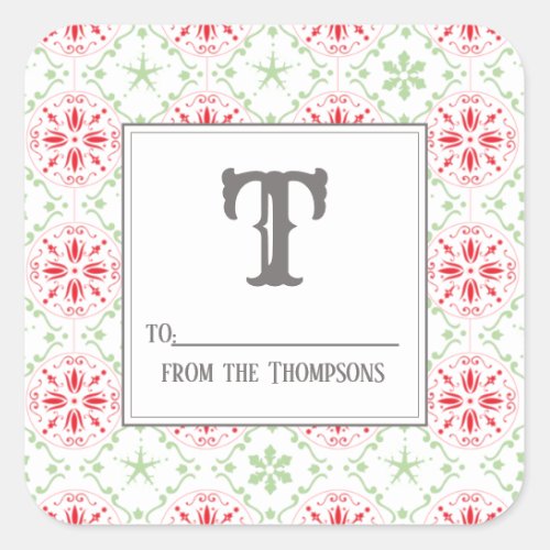 Christmas Elegant Red and Green To From Square Sticker