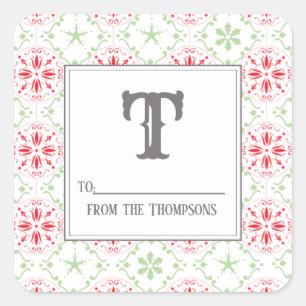 Christmas Elegant Red and Green To From Square Sticker