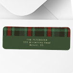 Christmas elegant red green plaid return address label<br><div class="desc">Stylish modern rustic forest green and red plaid tartan with faux gold typography script personalized Christmas holiday mailing return address labels.</div>