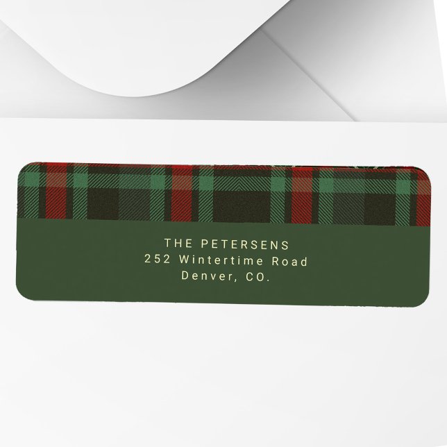 Christmas elegant red green plaid return address label (Creator Uploaded)