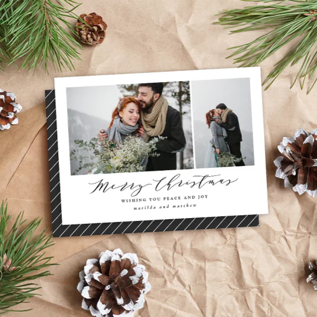 Christmas elegant Script mult photo save the date Holiday Card | Zazzle