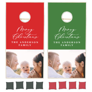 Christmas elegant script red green modern elegant cornhole set