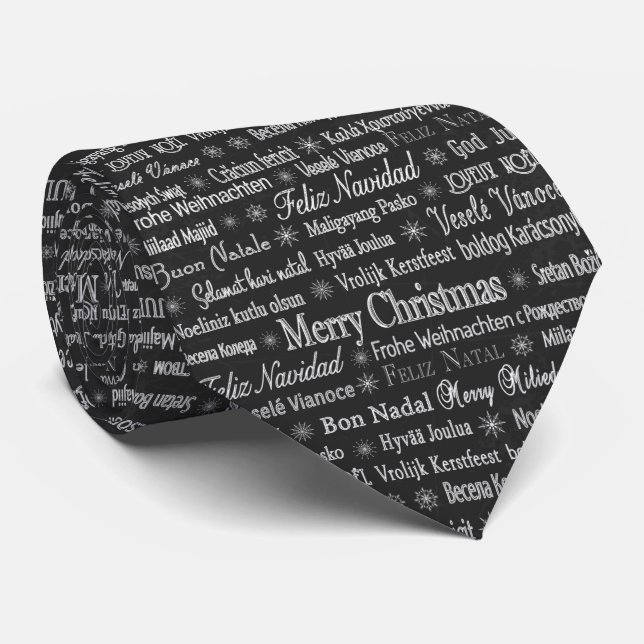 Christmas Elegant Silver Black Holidays Neck Tie (Rolled)