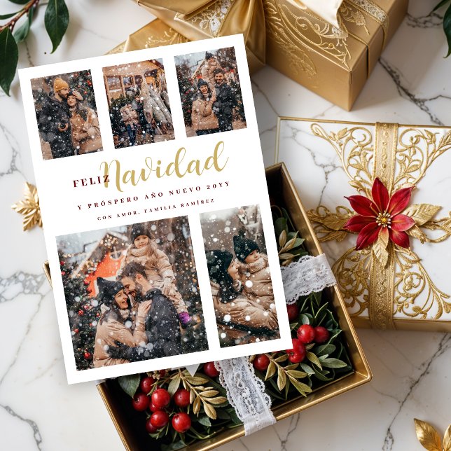 Christmas Elegant Spanish 6 Multi Photos Collage Holiday Card (Christmas Elegant Spanish 6 Multi Photos Collage Holidays Cards.)