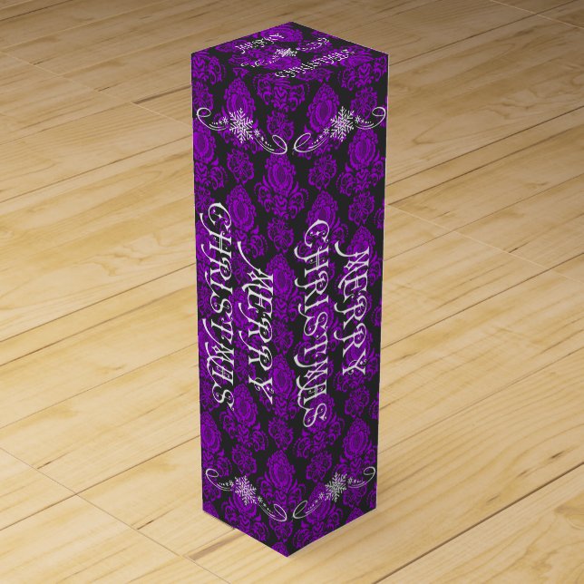 Christmas Elegant, Victorian Purple Damask  Wine Box (Front)
