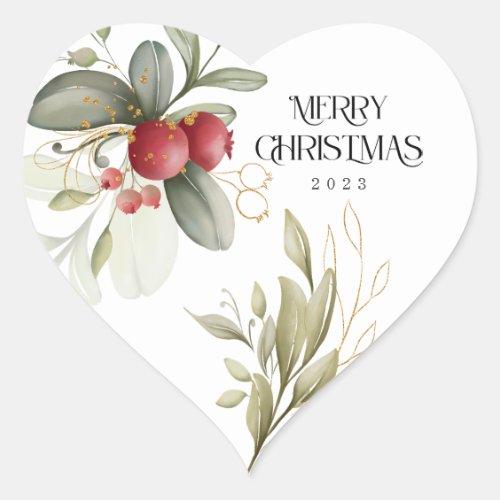 Christmas Elegant Watercolor Berry Classic Round S Heart Sticker