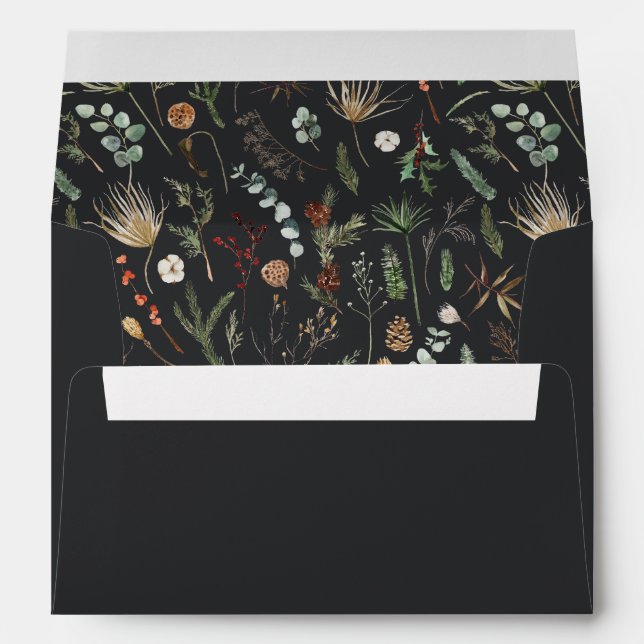 Christmas elegant watercolor botanical black envelope (Back (Bottom))