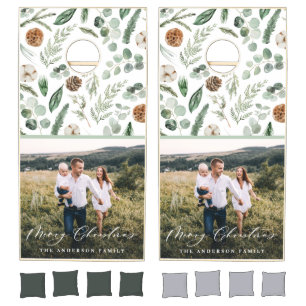 Christmas elegant watercolor foliage green cornhol cornhole set