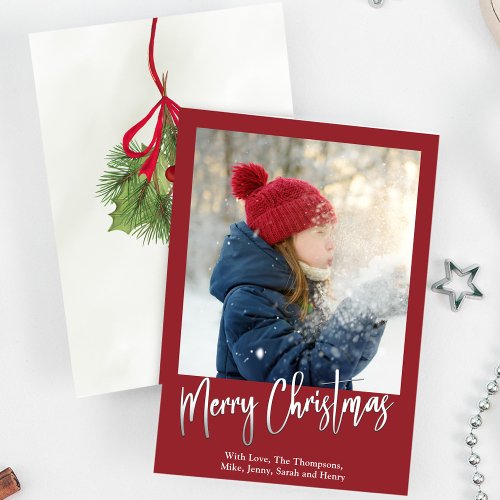 Christmas Elegant Winter Greenery Holly Photo Holiday Card