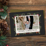 Christmas Elegant Winter Holly Botanical photo  Holiday Card<br><div class="desc">Gorgeous modern Merry Christmas Winter holly berry border photo holiday card. Customize with your family name and year.</div>
