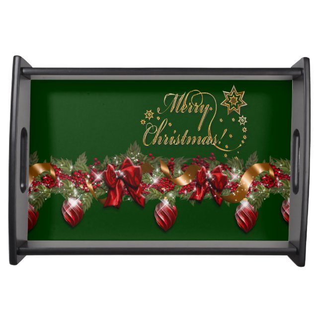Christmas elegant wreath merry christmas GREEN Serving Tray (Front)