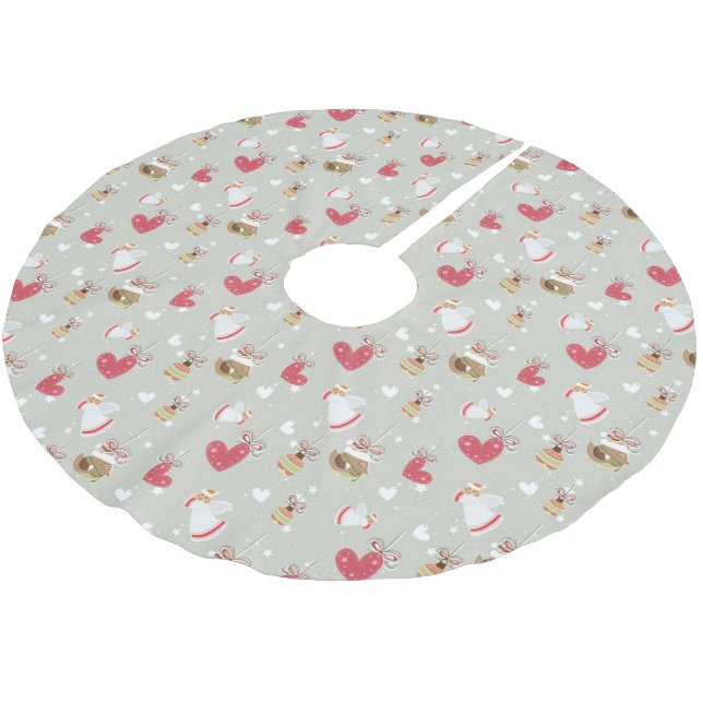 Christmas Elements Angels Birdies Hearts Brushed Polyester Tree Skirt (Angled)