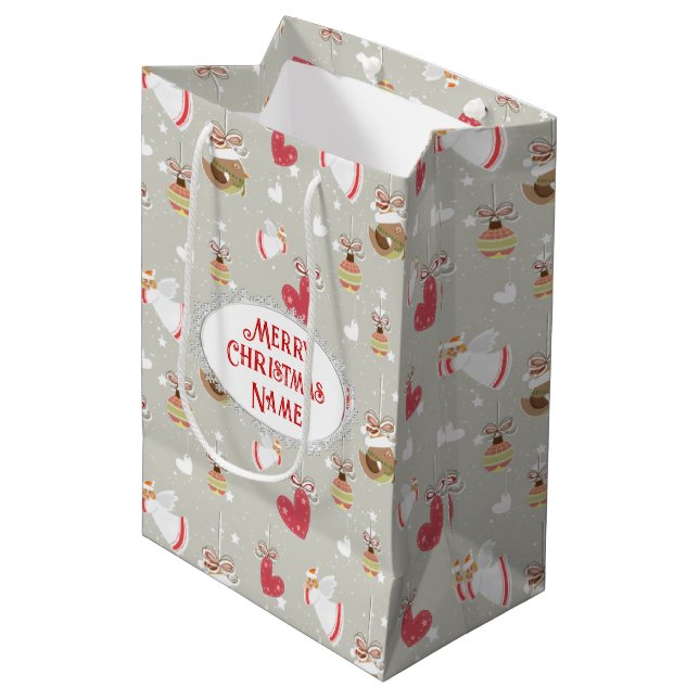 Christmas Elements Angels Birdies Medium Gift Bag (Front Angled)