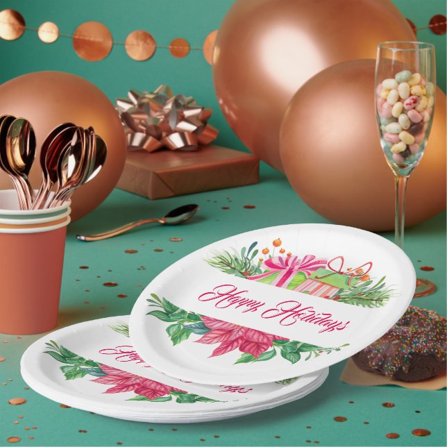 Christmas Elements Happy Holidays Paper Plates (Multi)