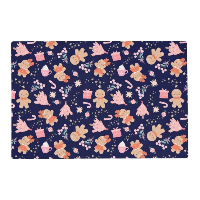 Christmas Elements on Navy Blue and Purple Placemat (Front)