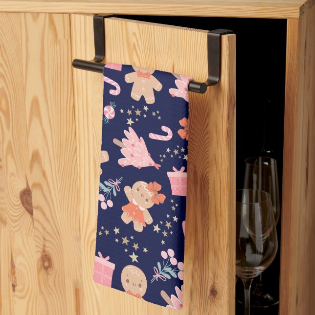Christmas Elements on Navy Blue Kitchen Towel (Thirds Fold)