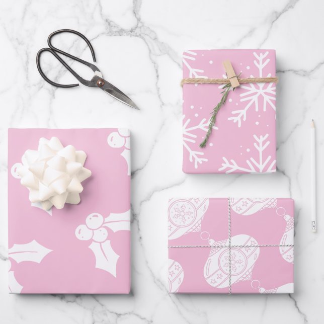 Christmas Elements on Pink Wrapping Paper (Front)