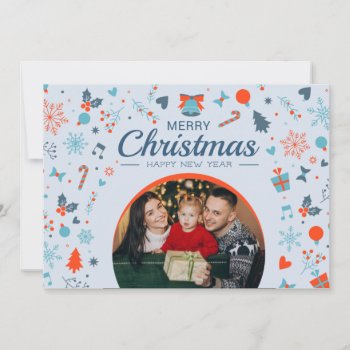 Christmas Elements Pattern With Photo Holiday Card by Pick_Up_Me at Zazzle
