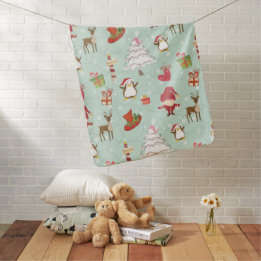 Christmas Elements Reindeer Elves Baby Blanket