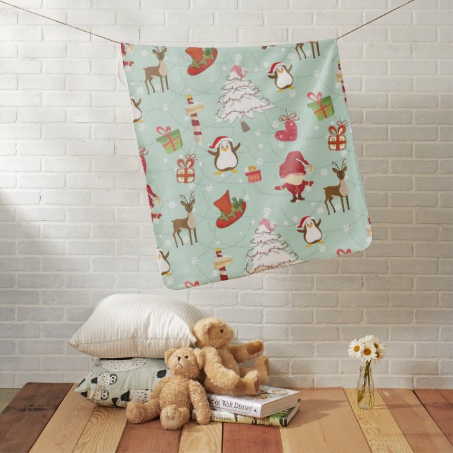 Christmas Elements Reindeer Elves Baby Blanket (In Situ)