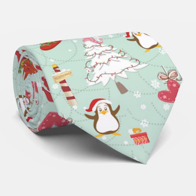 Christmas Elements Reindeer Elves Neck Tie (Rolled)