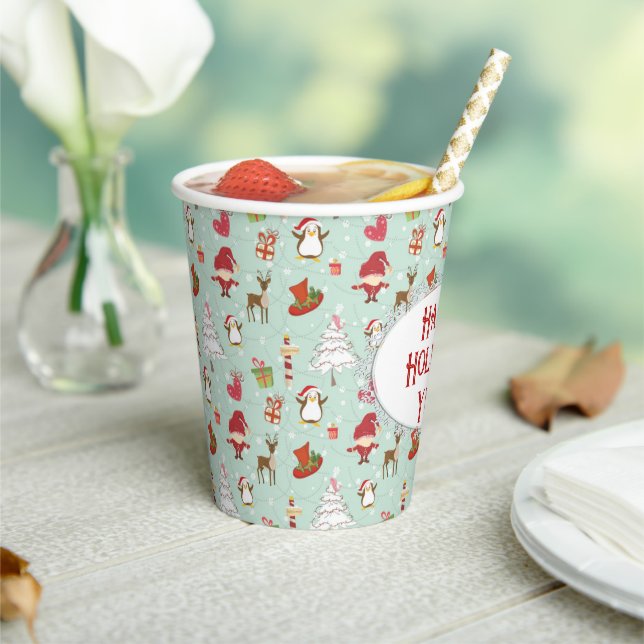Christmas Elements Reindeer Elves Paper Cups (Insitu)