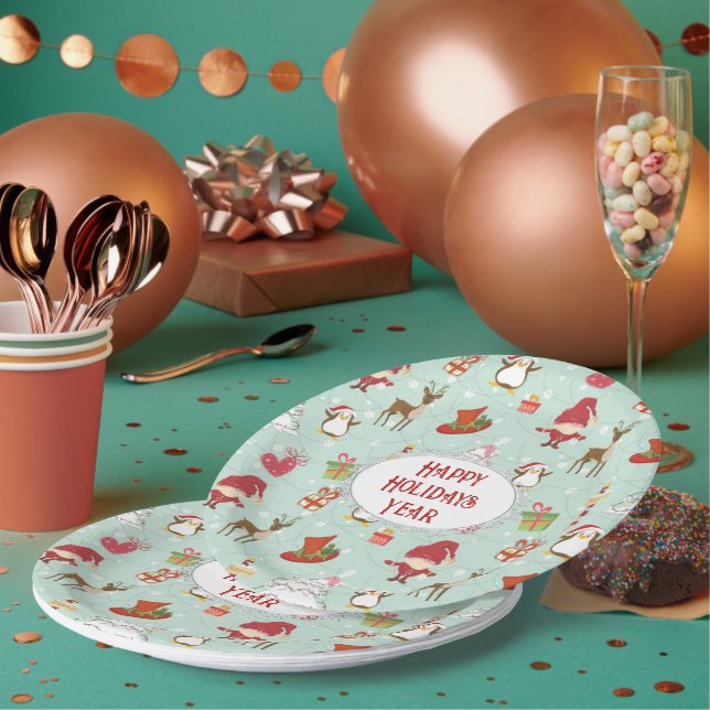 Christmas Elements Reindeer Elves Paper Plates (Multi)