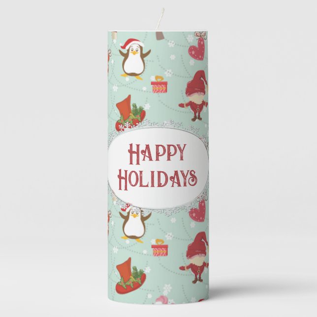 Christmas Elements Reindeer Elves  Pillar Candle (Front)