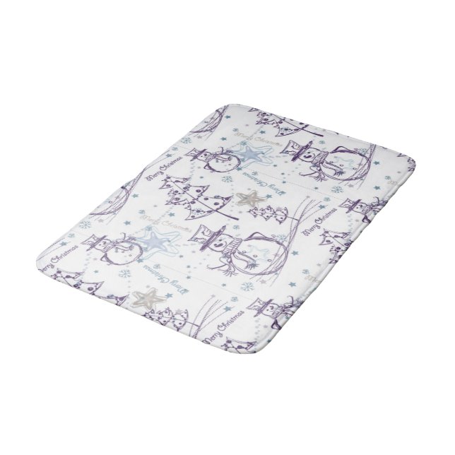 Christmas Elements Snowman Sketch Bathroom Mat (Angled)