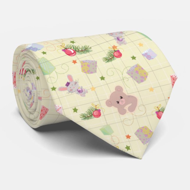Christmas Elements Teddy Bear Neck Tie (Rolled)
