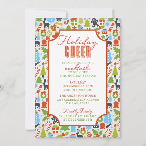 Christmas Elements Typography Holiday Cheer Party Invitation