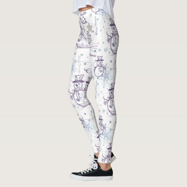 Christmas Elements Winter Snowman Sketch leggings (Left)