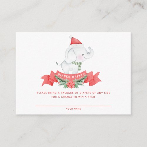 Christmas Elephant  Baby Shower Diaper Raffle  Enclosure Card