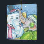 CHRISTMAS ELEPHANT BUILDING CUTE PACHYDERM SNOWMAN CERAMIC ORNAMENT<br><div class="desc">SHARE SMILES AND GOOD WISHES WITH A CHEERFUL SNOW ELEPHANT ORNAMENT * Customize ... ..Look For Matching Items Susan Brack Designs</div>