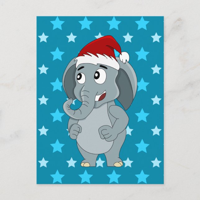 Christmas elephant cartoon holiday postcard (Front)