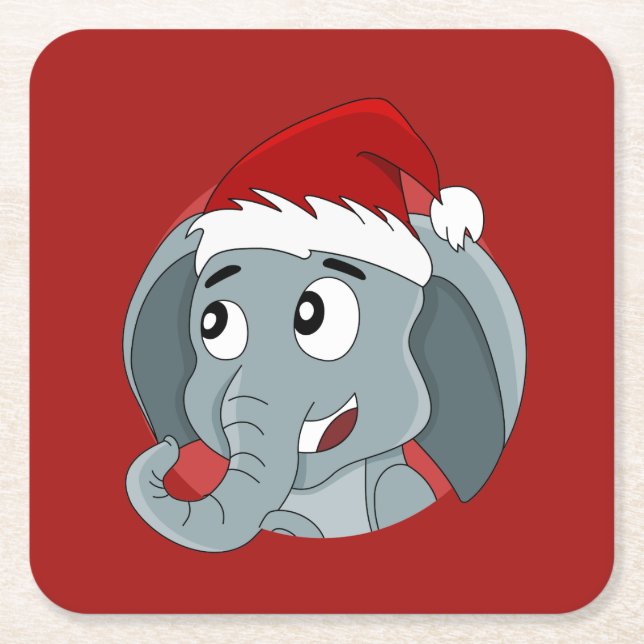 Christmas elephant cartoon square paper coaster (Front)
