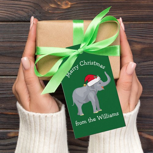Christmas Elephant Cute Custom Green Kids Gift Tags