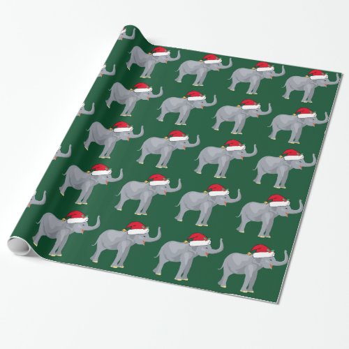 Christmas Elephant Cute Green Wrapping Paper