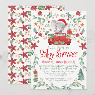 Christmas Elephant Drive By Baby Shower Invitation