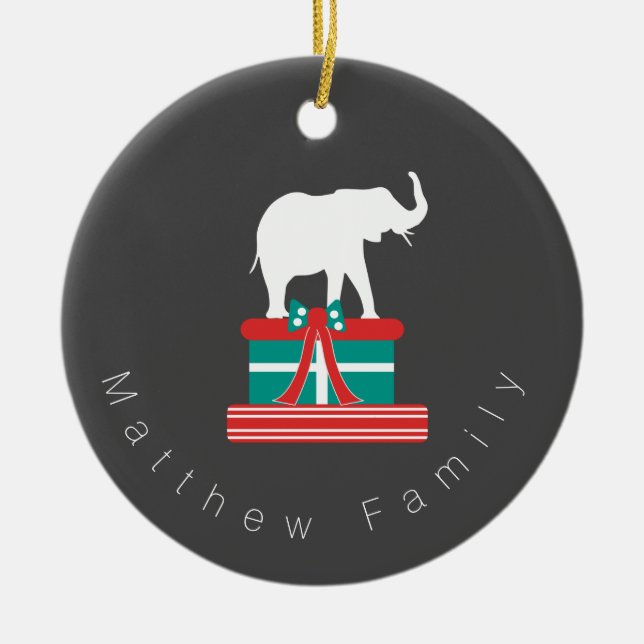 Christmas Elephant Gift Christmas Present Photo Ceramic Ornament (Front)