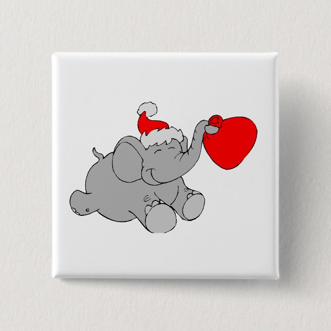 Christmas Elephant Heart Button (Front)