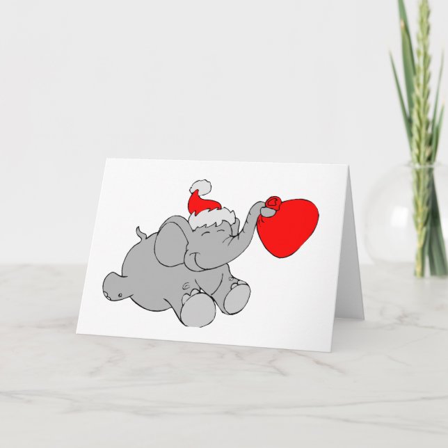 Christmas Elephant Heart Holiday Card (Front)