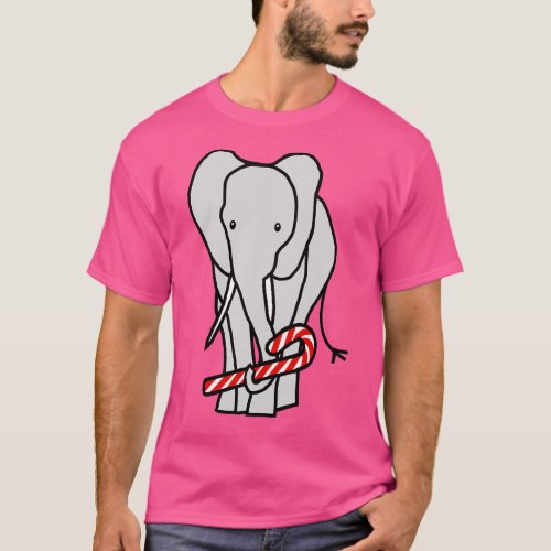 Christmas Elephant holding Candy Cane T_Shirt