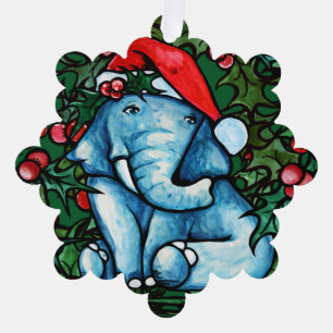 Christmas Elephant Holly  Ornament Card
