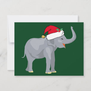Christmas Elephant in Cute Santa Claus Hat Green Holiday Card