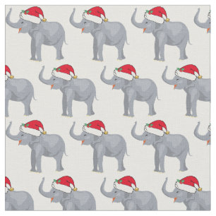 Christmas Elephant in Santa Hat Cute Holiday Fabric