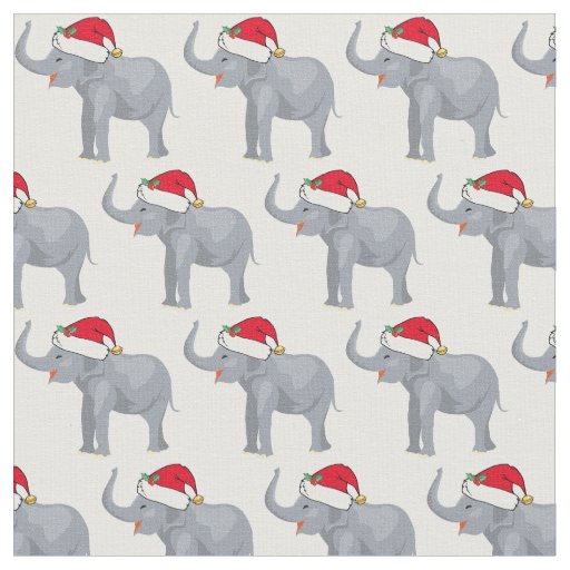Christmas Elephant in Santa Hat Cute Holiday Fabric