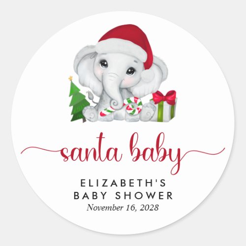 Christmas Elephant Santa Baby Boy Shower Classic Round Sticker