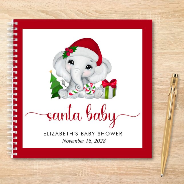 Christmas Elephant Santa Baby Shower Guest Book (Creator Uploaded)